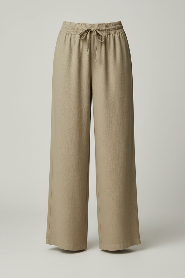 Pantalon Beige Fluide Lin Ample Décontracté Femme - Kaki - vue 3