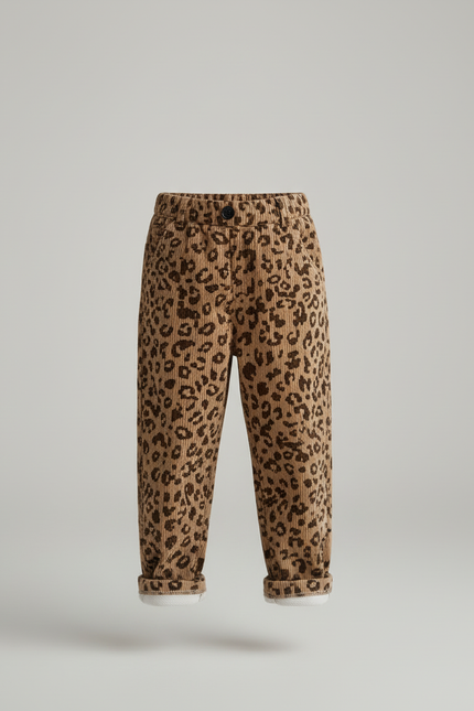 Pantalon Beige Léopard Côtelé Ample Confort Enfant - Imprimé Cordé - vue 3