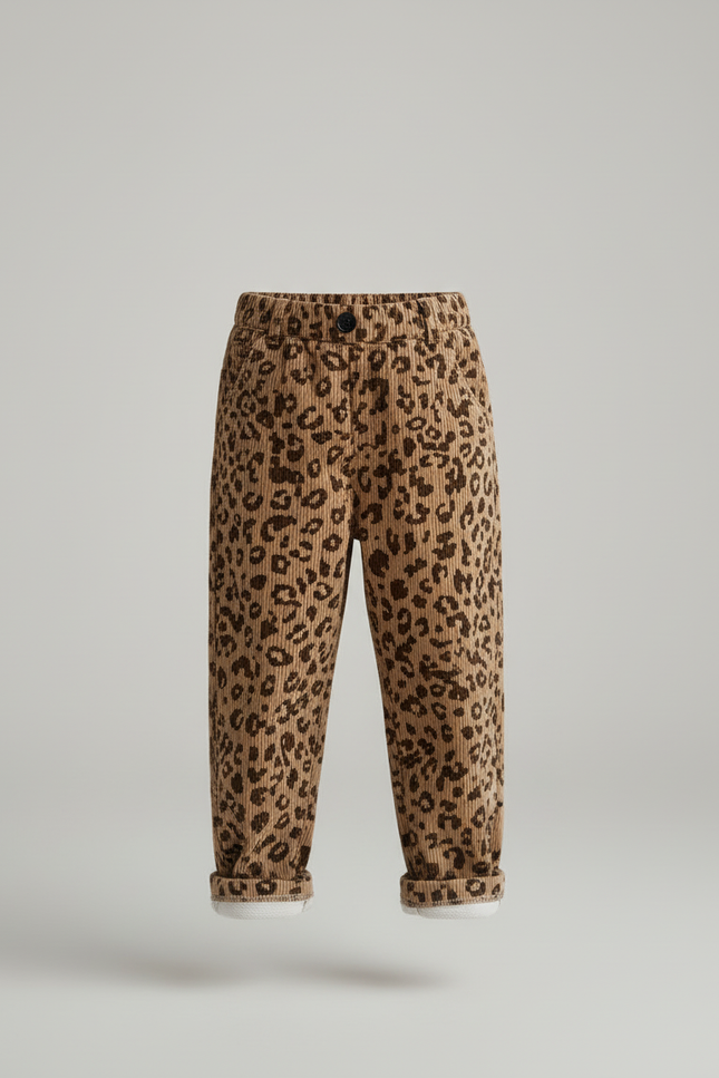 Pantalon Beige Léopard Côtelé Ample Confort Enfant - Imprimé Cordé - vue 3