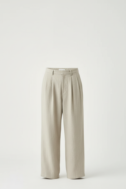 Pantalon Beige Ample Droit Lin Plissé Homme - vue 3