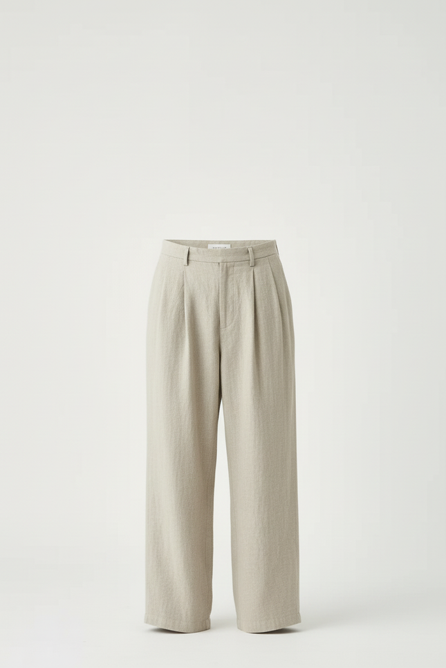 Pantalon Beige Ample Droit Lin Plissé Homme - vue 3