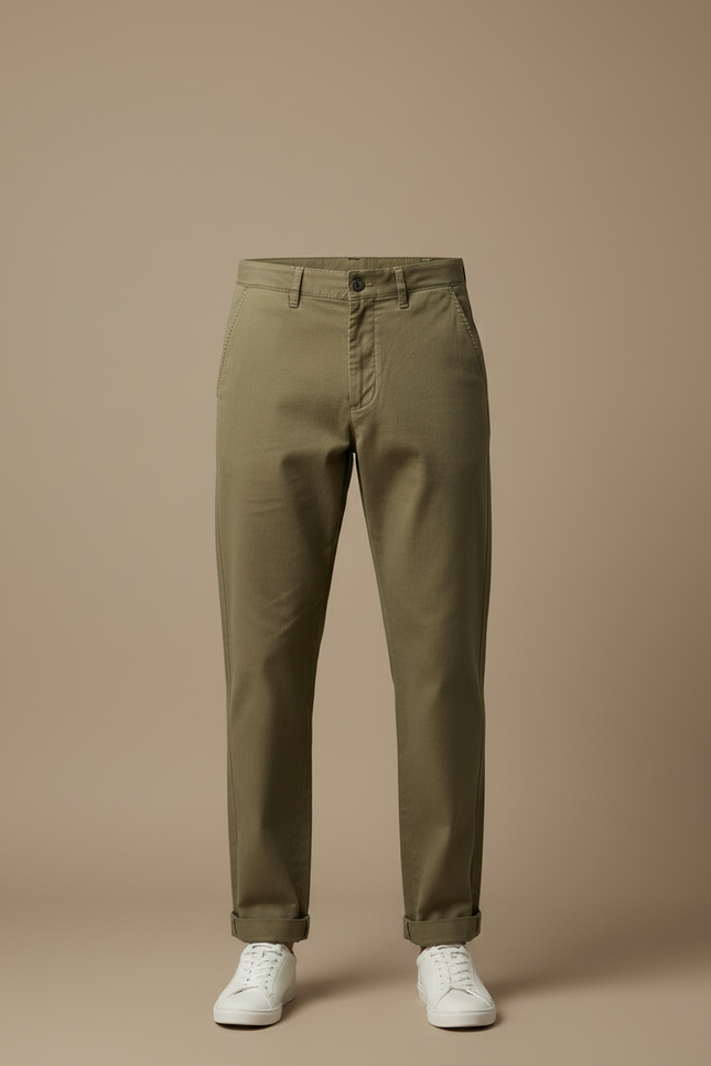 Pantalon Beige Coton Droit Homme Décontracté Moderne - Kaki - vue 3