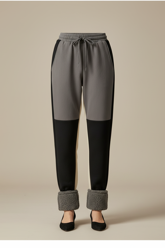 Pantalon Beige Molletonné Bicolore Cheville Côtelée Femme - Multicolore - vue 3