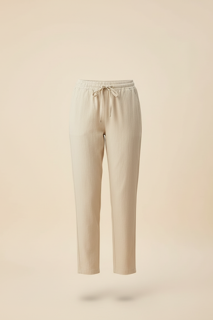 Pantalon Beige Cordon Lin Coton Décontracté Femme - vue 3