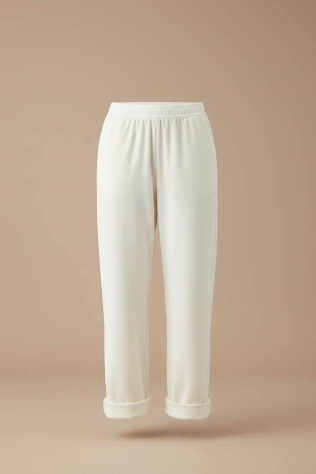 Pantalon Beige Ample Côtelé Décontracté Femme - Blanc Cordé - vue 3