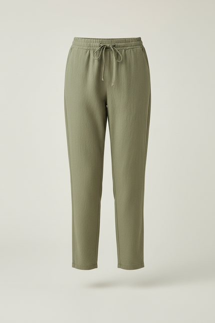 Pantalon Beige Cordon Lin Coupe Droite Décontracté - Kaki - vue 3