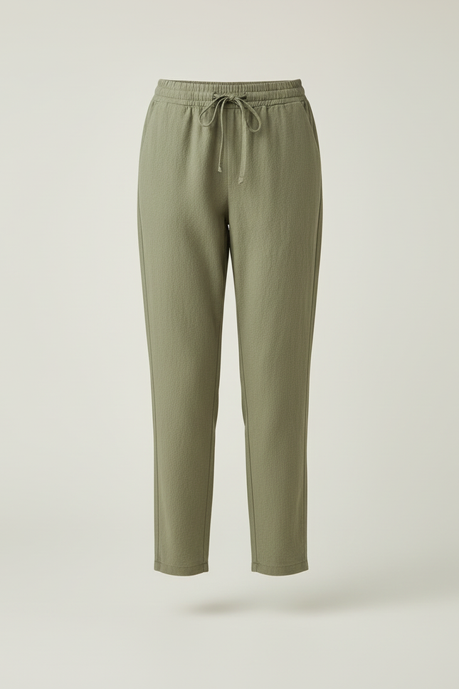 Pantalon Beige Cordon Lin Coupe Droite Décontracté - Kaki - vue 3
