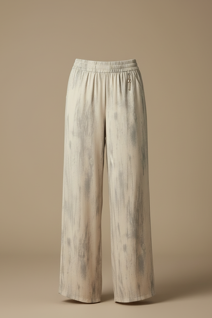 Pantalon Beige Fluide Ample Imprimé Décontracté Femme - Viscose - vue 3
