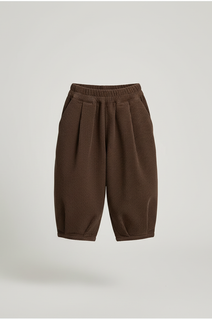 Pantalon Beige Côtelé Ample Enfant Doux Hiver - Marron Cordé - vue 3