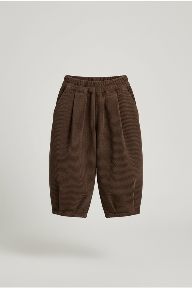 Pantalon Beige Côtelé Ample Enfant Doux Hiver - Marron Cordé - vue 3