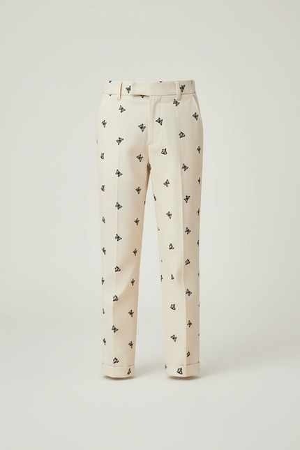 Pantalon Beige Brodé Papillons Droit Enfant Élégant - Gabardine - vue 3