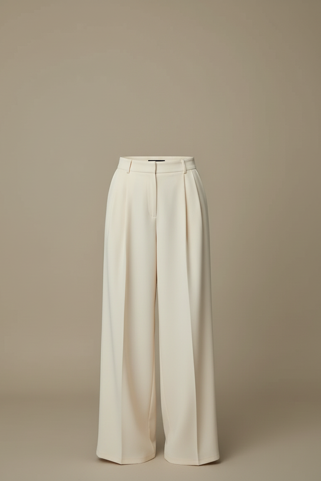 Pantalon Beige Large Plissé Fluide Élégant Femme - Viscose - vue 3
