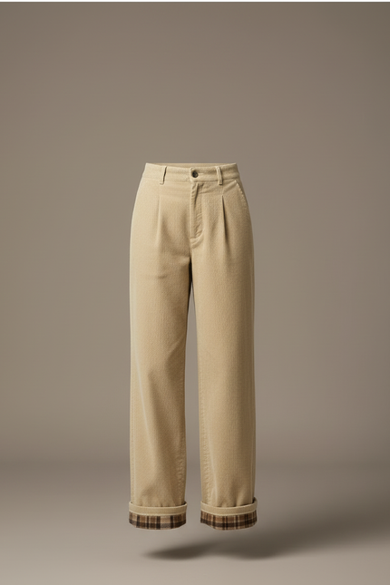 Pantalon Beige Côtelé Plissé Ample Doublé Femme - Cordé - vue 3