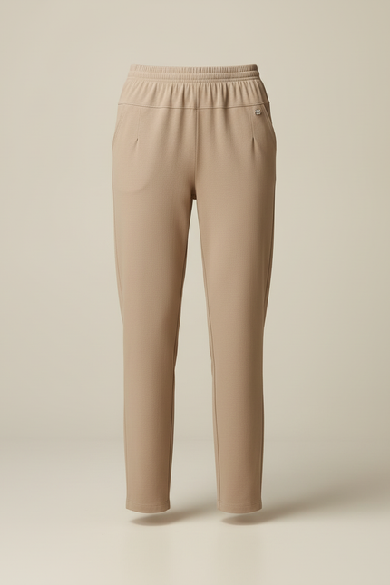 Pantalon Beige Fluide Décontracté Taille Élastique Femme - Maille - vue 3