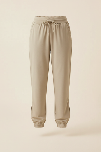 Pantalon Beige Fluide Cordon Chevilles Élastiques Décontracté - Polyester - vue 3