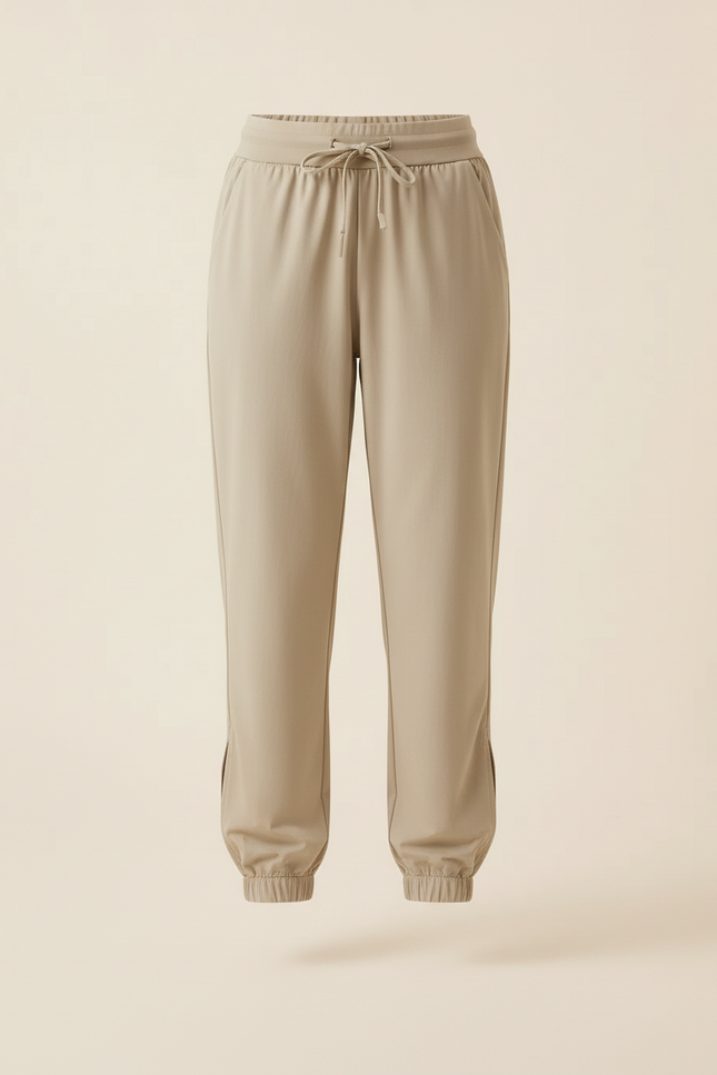Pantalon Beige Fluide Cordon Chevilles Élastiques Décontracté - Polyester - vue 3