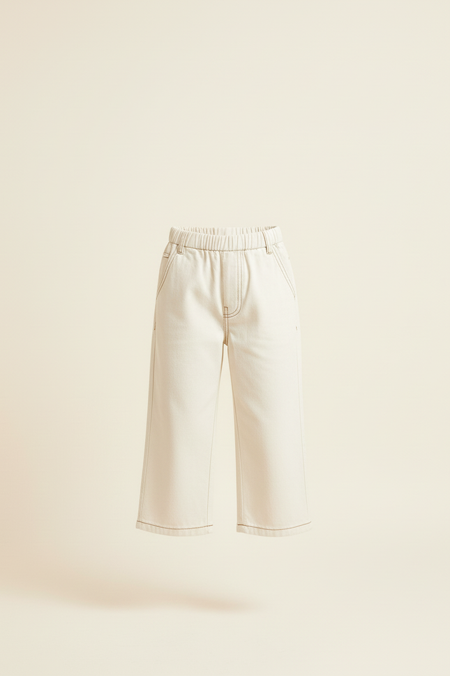 Pantalon Beige Ample Surpiqûres Décontracté Enfant - Toile - vue 3