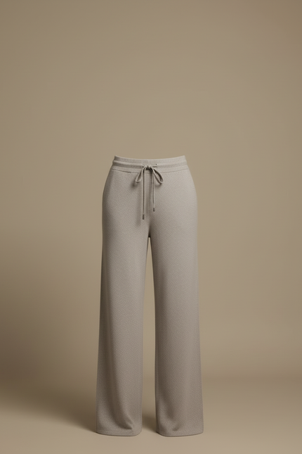 Pantalon Beige Ample Tricoté Cordon Décontracté - Gris Maille - vue 3