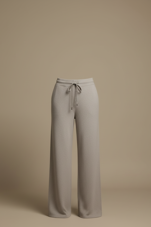 Pantalon Beige Ample Tricoté Cordon Décontracté - Gris Maille - vue 3