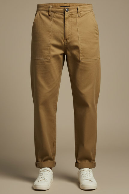 Pantalon Beige Cargo Ample Coton Décontracté Homme - Kaki Toile - vue 3