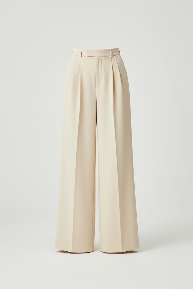 Pantalon Beige Ample Plissé Taille Haute Élégant - Polyester - vue 3