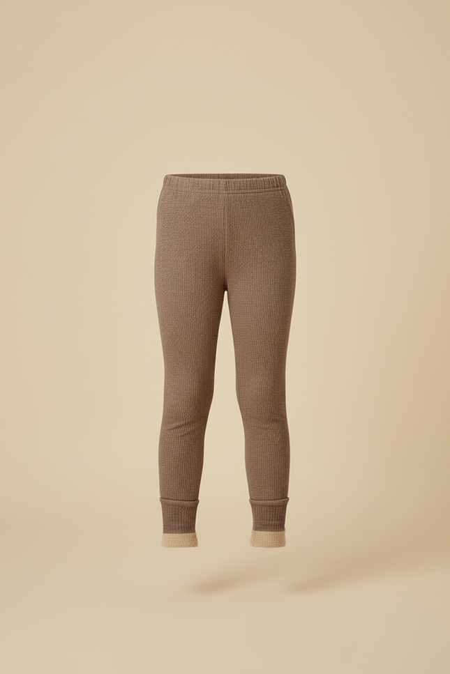 Pantalon Beige Côtelé Fille Doublé Chaud Hiver - Marron Maille - vue 3