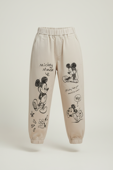 Pantalon Beige Coton Ample Mickey Enfant Décontracté - vue 3