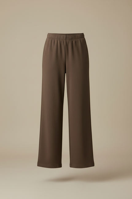 Pantalon Beige Large Coton Décontracté Femme - Kaki Molleton - vue 3