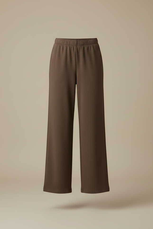 Pantalon Beige Large Coton Décontracté Femme - Kaki Molleton - vue 3