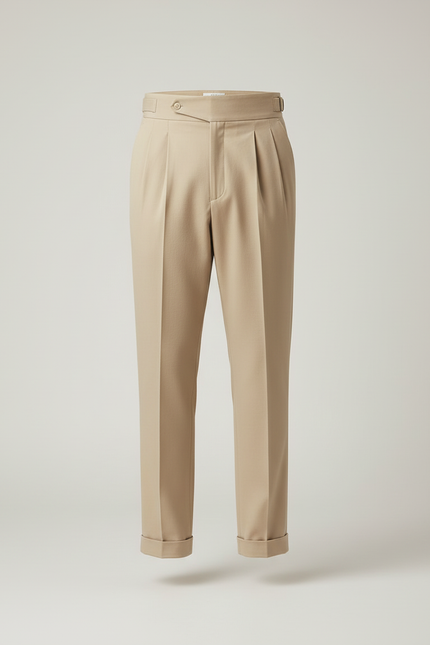 Pantalon Beige Homme Décontracté Plissé Droit Élégant - Gabardine - vue 3