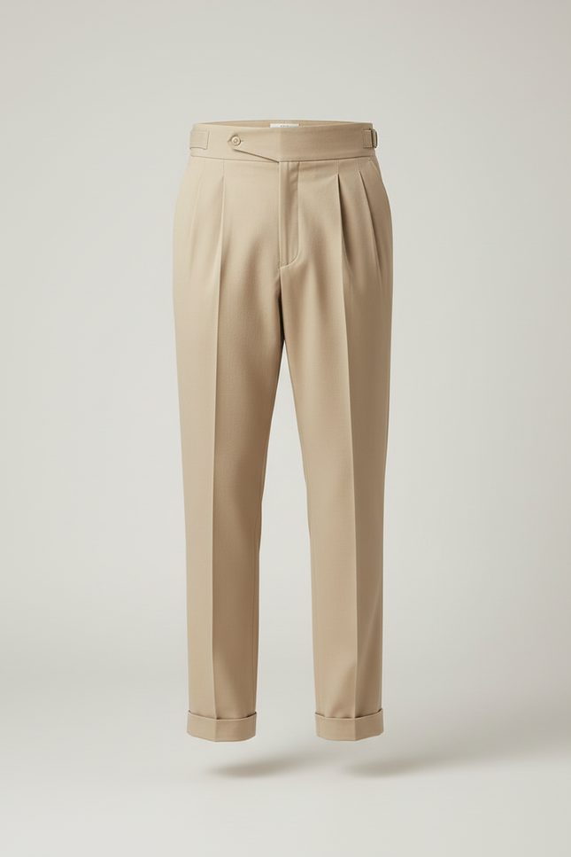 Pantalon Beige Homme Décontracté Plissé Droit Élégant - Gabardine - vue 3