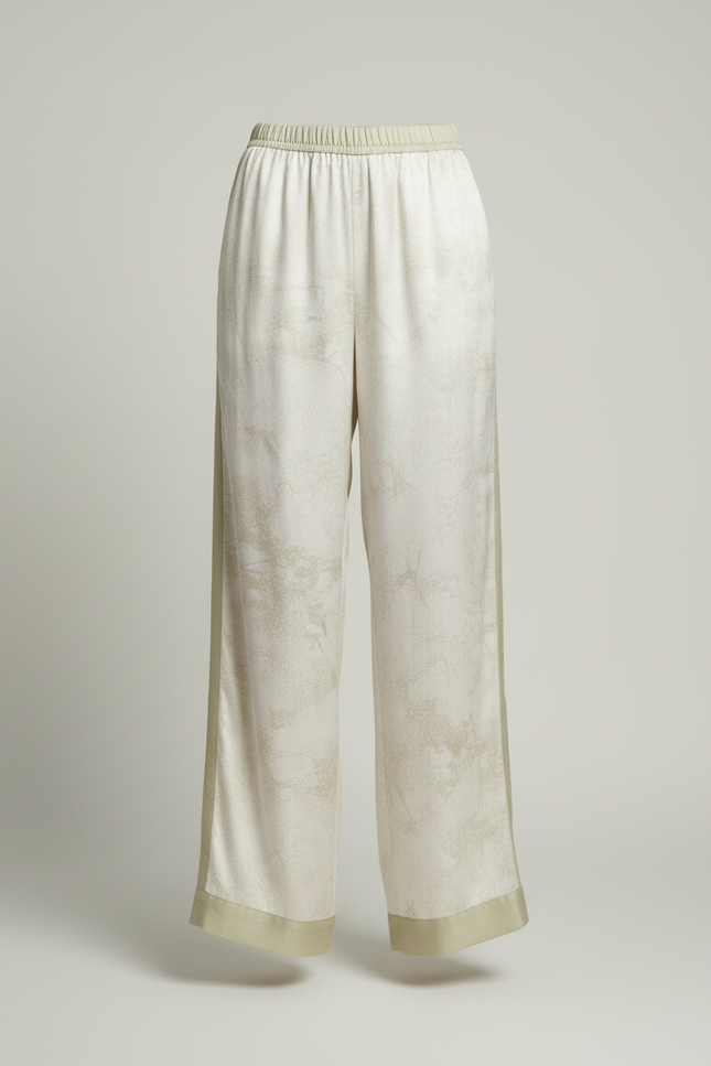 Pantalon Beige Satin Fluide Imprimé Décontracté Femme - vue 3