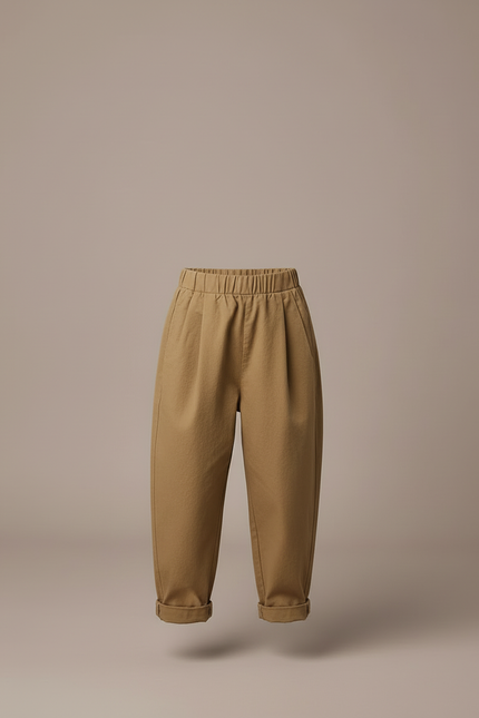 Pantalon Beige Ample Coton Taille Élastique Enfant - Kaki - vue 3