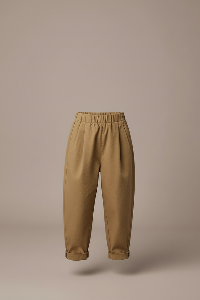 Pantalon Beige Ample Coton Taille Élastique Enfant - Kaki - vue 3