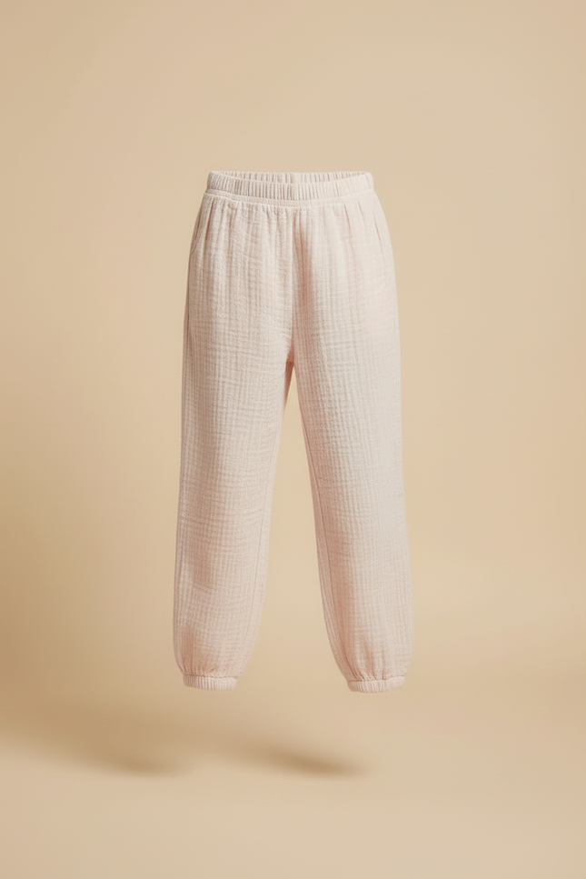 Pantalon Beige Gaze Coton Ample Enfant Léger - Rose - vue 3