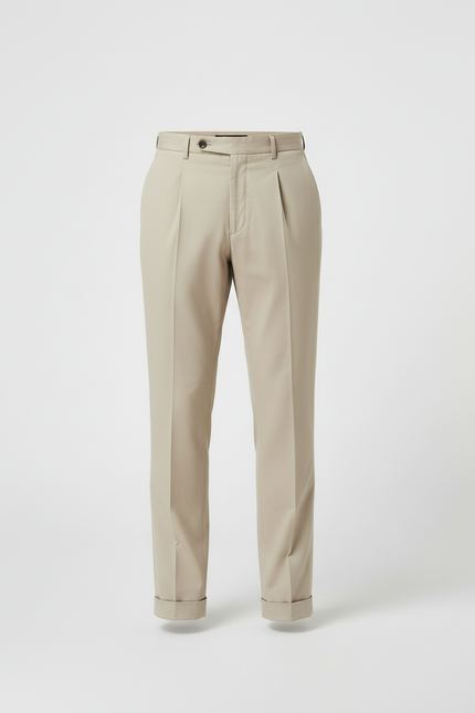 Pantalon Beige Homme Plissé Droit Élégant Coton - Gabardine - vue 3
