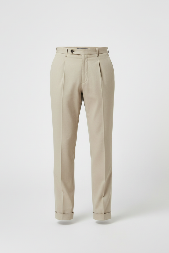 Pantalon Beige Homme Plissé Droit Élégant Coton - Gabardine - vue 3