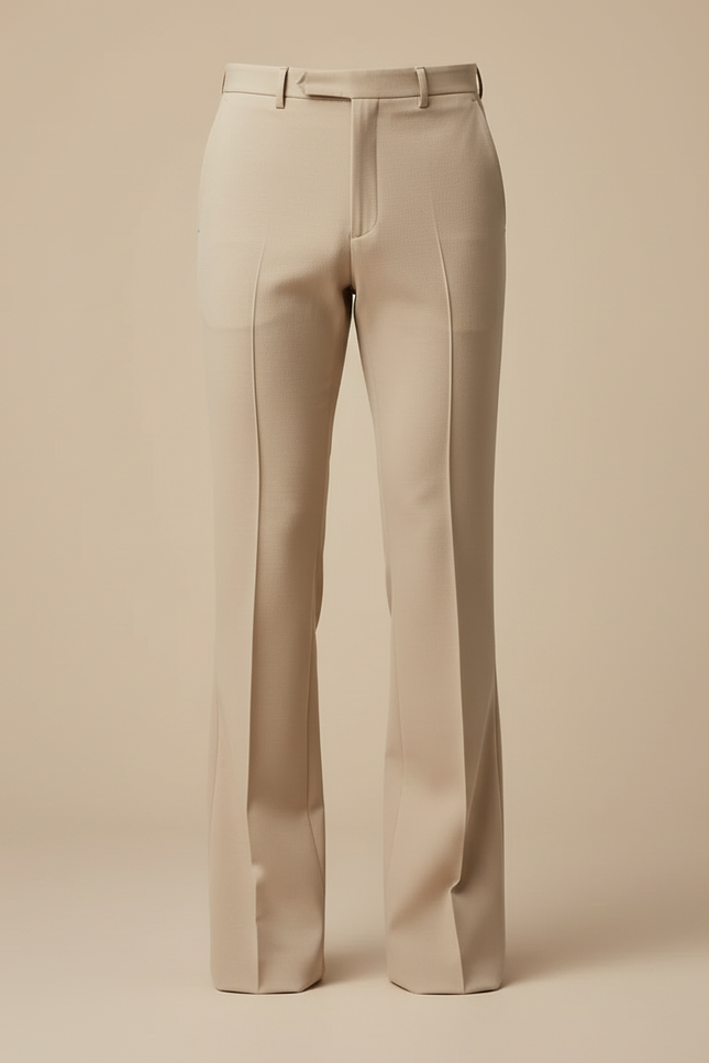 Pantalon Beige Évasé Plissé Élégant Homme - Gabardine - vue 3