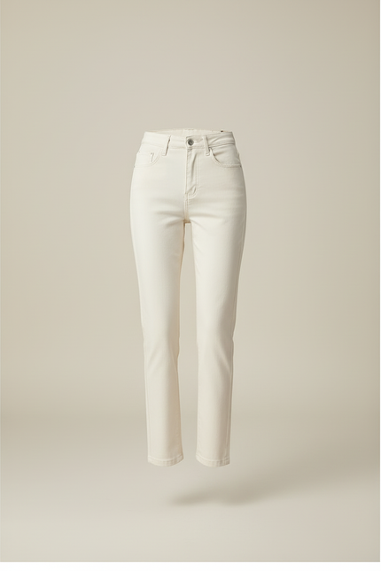 Pantalon Beige Jean Droit Taille Haute Femme - vue 3