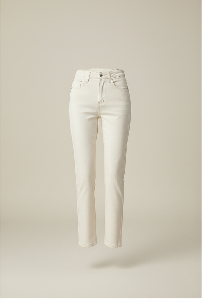 Pantalon Beige Jean Droit Taille Haute Femme - vue 3