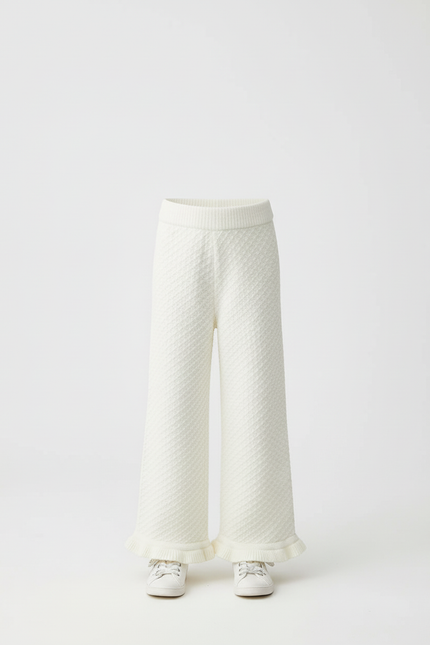 Pantalon Beige Enfant Tricoté Texturé Évasé Confortable - Maille - vue 3
