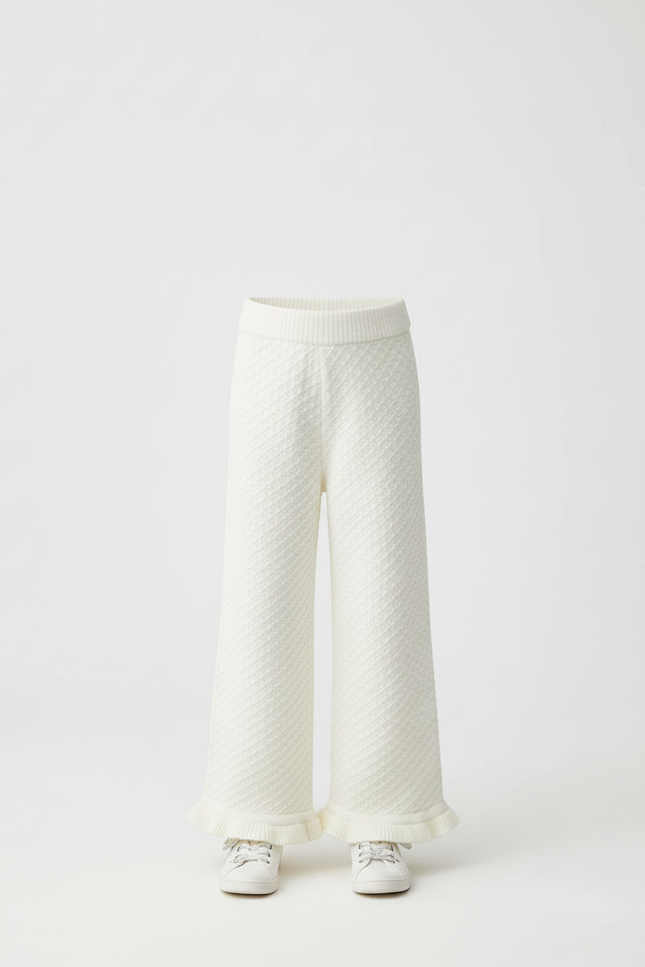 Pantalon Beige Enfant Tricoté Texturé Évasé Confortable - Maille - vue 3
