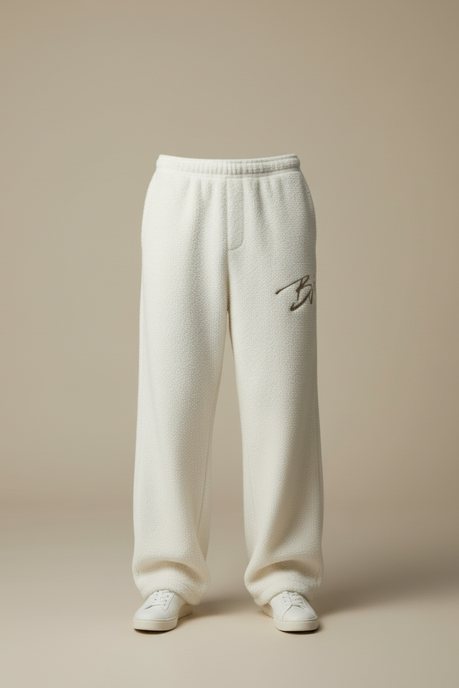 Pantalon Beige Ample Brodé Molleton Doux Sport Homme - vue 3