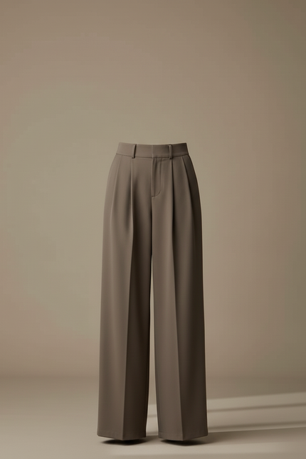 Pantalon Beige Fluide Ample Taille Haute Élégant - Kaki Polyester - vue 3