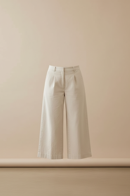 Pantalon Beige Taille Haute Ample Coton Fluide - vue 3