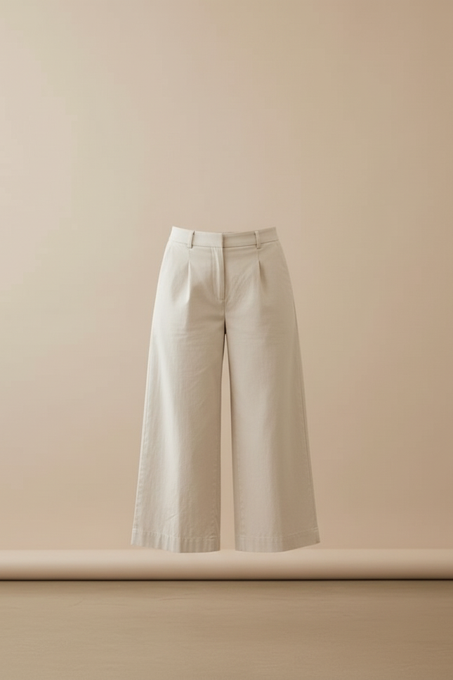 Pantalon Beige Taille Haute Ample Coton Fluide - vue 3