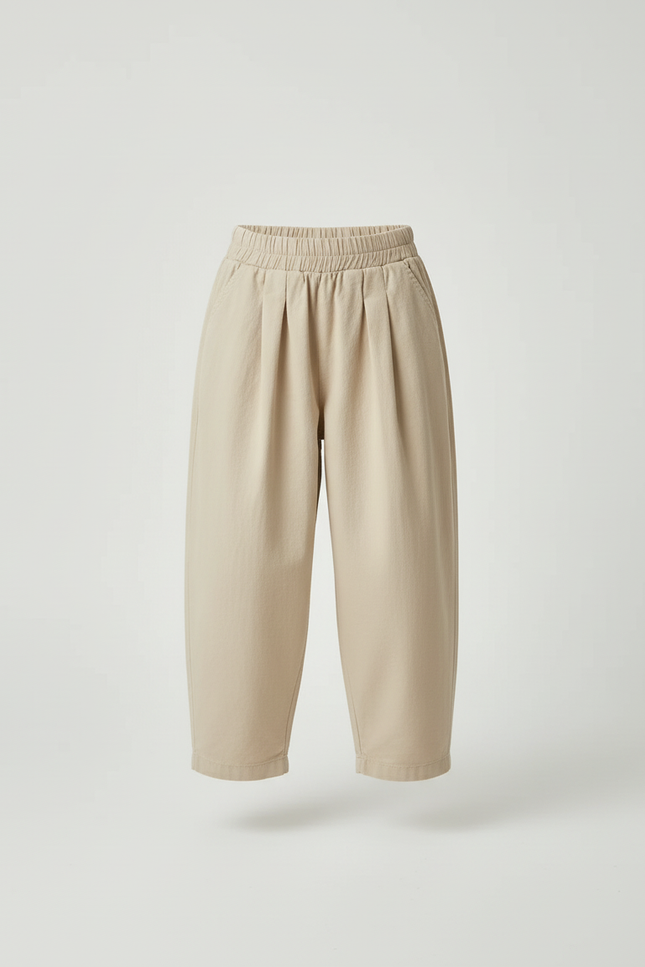 Pantalon Beige Ample Coton Enfant Décontracté Plié - vue 3