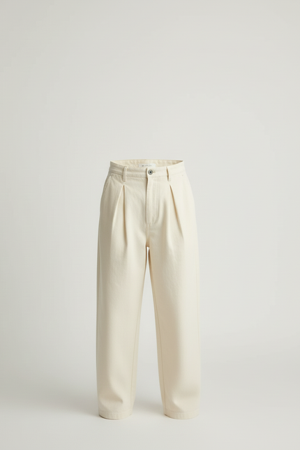 Pantalon Beige Plissé Ample Coton Enfant Décontracté - vue 3