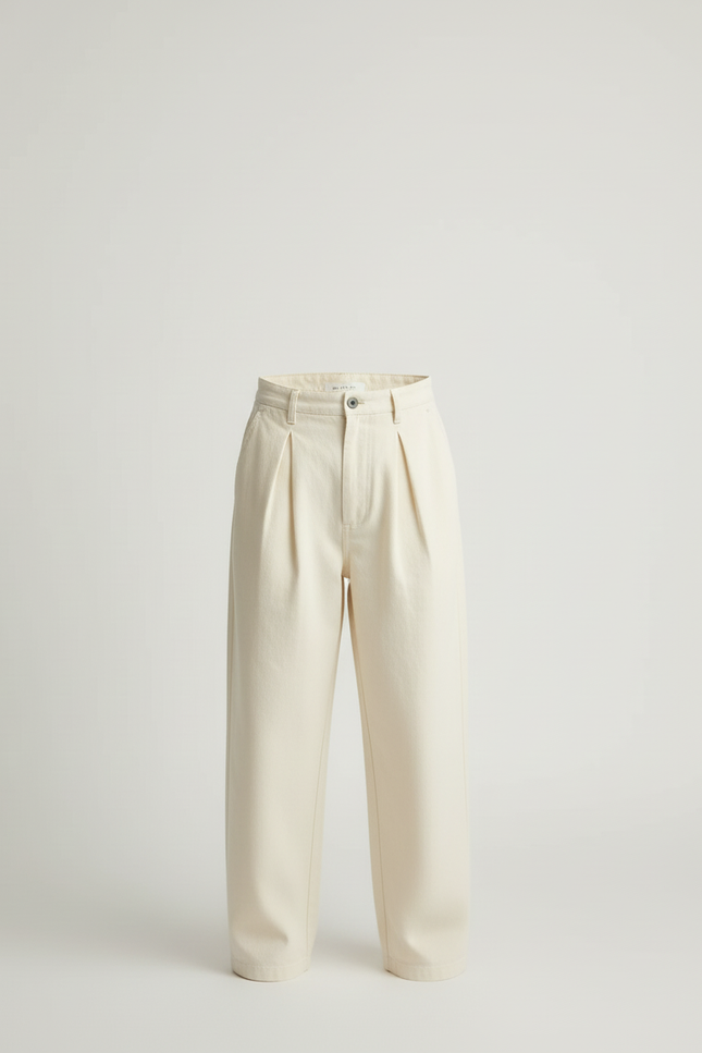 Pantalon Beige Plissé Ample Coton Enfant Décontracté - vue 3