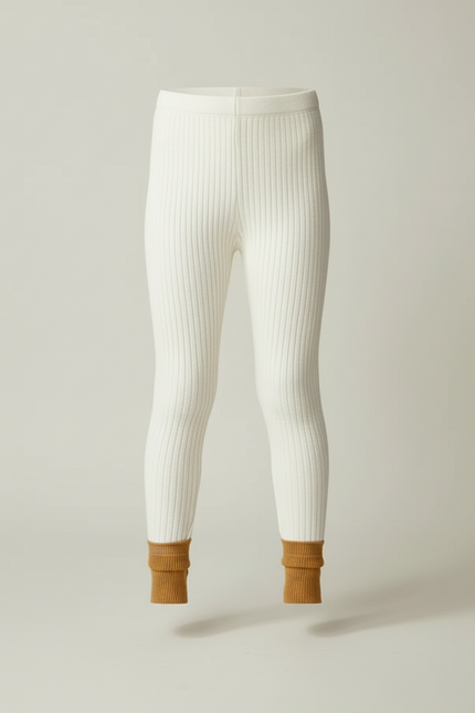 Pantalon Beige Côtelé Enfant Chaud Tricoté - Blanc Maille - vue 3